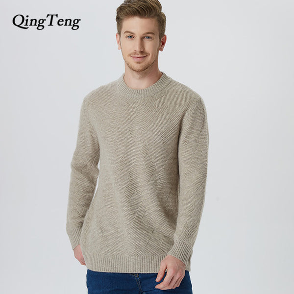 Genuine Cashmere 100 Pure Men's Sweater Cable Knit Thick Knitted Jacket Male Youth Wholesale Men's Pullover Wool Korean Style