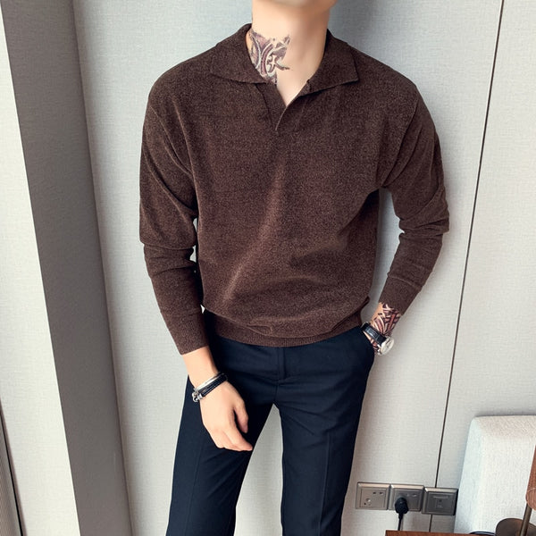New Fashion Men Sweater Autumn Winter Streetwear Casual Sweaters For Men Loose Turn Down Collar Pullover Men Knitted Pull Homme