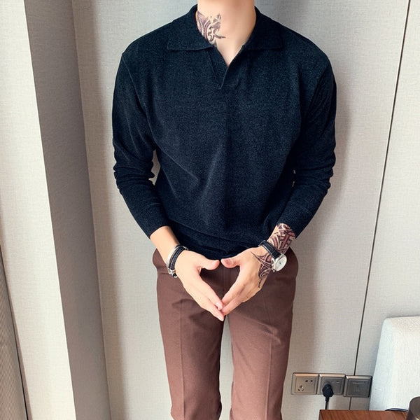 New Fashion Men Sweater Autumn Winter Streetwear Casual Sweaters For Men Loose Turn Down Collar Pullover Men Knitted Pull Homme