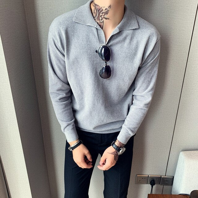 New Fashion Men Sweater Autumn Winter Streetwear Casual Sweaters For Men Loose Turn Down Collar Pullover Men Knitted Pull Homme