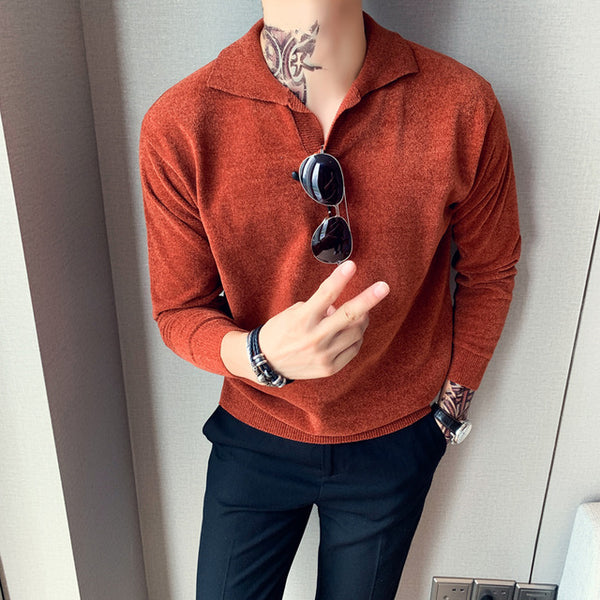 New Fashion Men Sweater Autumn Winter Streetwear Casual Sweaters For Men Loose Turn Down Collar Pullover Men Knitted Pull Homme