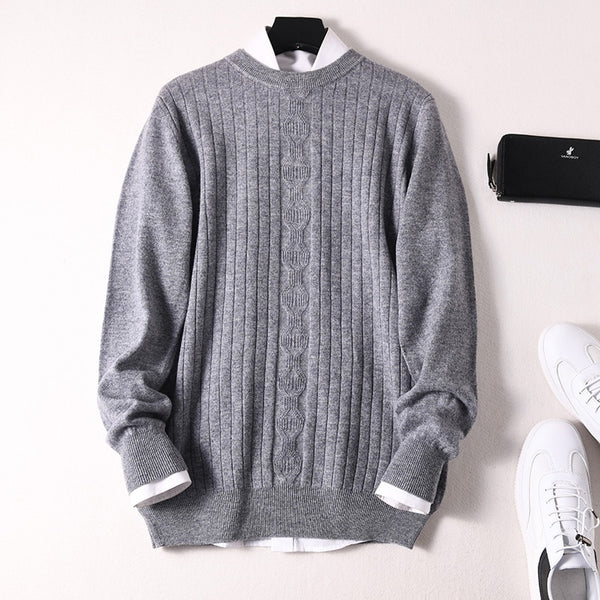 Sparsil Men Winter 100% Cashmere Sweater O-Neck Full Sleeve Twist Knitted Pullovers Autumn Warm Wool Boys Thicken Jumpers