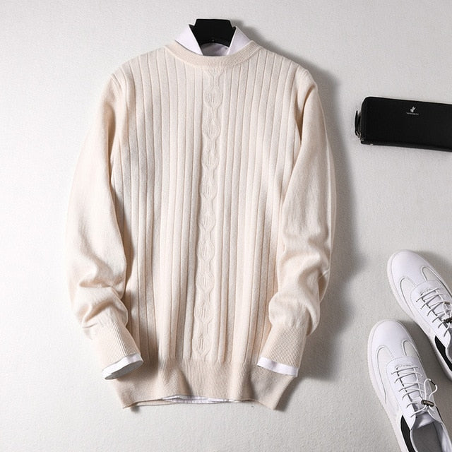 Sparsil Men Winter 100% Cashmere Sweater O-Neck Full Sleeve Twist Knitted Pullovers Autumn Warm Wool Boys Thicken Jumpers