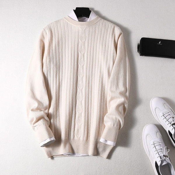 Sparsil Men Winter 100% Cashmere Sweater O-Neck Full Sleeve Twist Knitted Pullovers Autumn Warm Wool Boys Thicken Jumpers