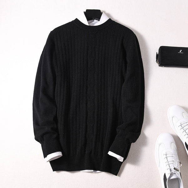 Sparsil Men Winter 100% Cashmere Sweater O-Neck Full Sleeve Twist Knitted Pullovers Autumn Warm Wool Boys Thicken Jumpers