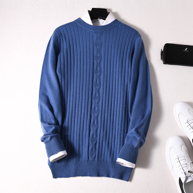 Sparsil Men Winter 100% Cashmere Sweater O-Neck Full Sleeve Twist Knitted Pullovers Autumn Warm Wool Boys Thicken Jumpers