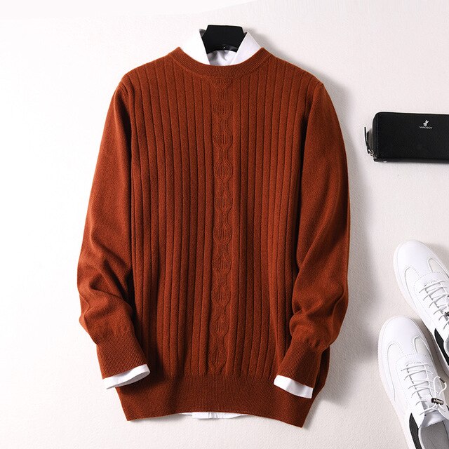 Sparsil Men Winter 100% Cashmere Sweater O-Neck Full Sleeve Twist Knitted Pullovers Autumn Warm Wool Boys Thicken Jumpers