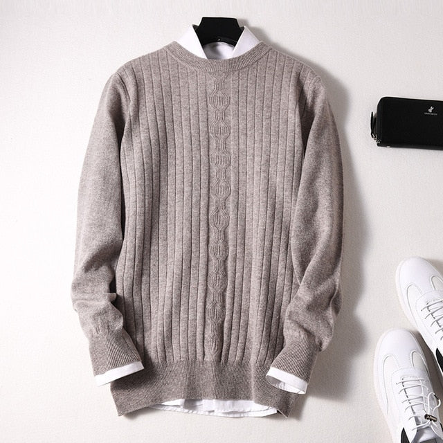 Sparsil Men Winter 100% Cashmere Sweater O-Neck Full Sleeve Twist Knitted Pullovers Autumn Warm Wool Boys Thicken Jumpers
