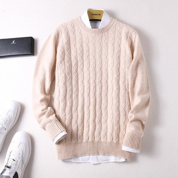 Sparsil Men Pure Cashmere Knitted Pullovers O-Neck Warm100% Cashmere Sweaters Winter Autumn Full Sleeve Casual Wool Jumpers Male