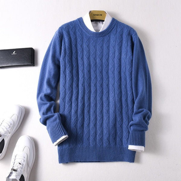 Sparsil Men Pure Cashmere Knitted Pullovers O-Neck Warm100% Cashmere Sweaters Winter Autumn Full Sleeve Casual Wool Jumpers Male