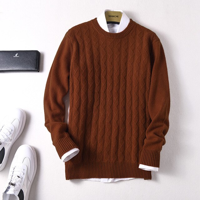 Sparsil Men Pure Cashmere Knitted Pullovers O-Neck Warm100% Cashmere Sweaters Winter Autumn Full Sleeve Casual Wool Jumpers Male