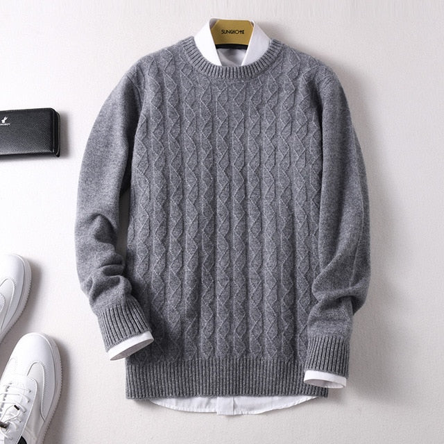 Sparsil Men Pure Cashmere Knitted Pullovers O-Neck Warm100% Cashmere Sweaters Winter Autumn Full Sleeve Casual Wool Jumpers Male