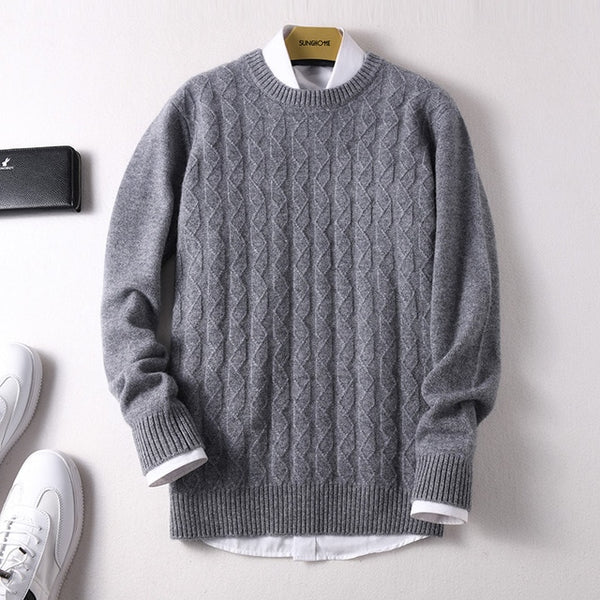 Sparsil Men Pure Cashmere Knitted Pullovers O-Neck Warm100% Cashmere Sweaters Winter Autumn Full Sleeve Casual Wool Jumpers Male