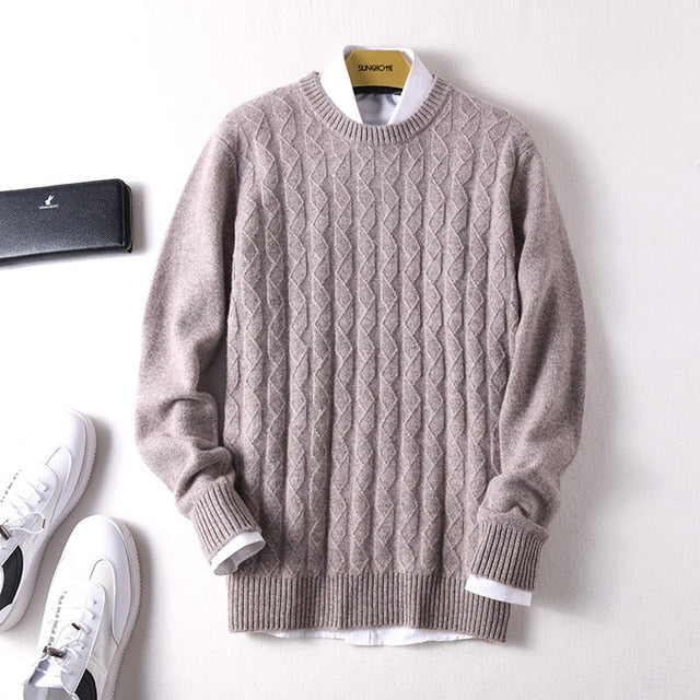 Sparsil Men Pure Cashmere Knitted Pullovers O-Neck Warm100% Cashmere Sweaters Winter Autumn Full Sleeve Casual Wool Jumpers Male