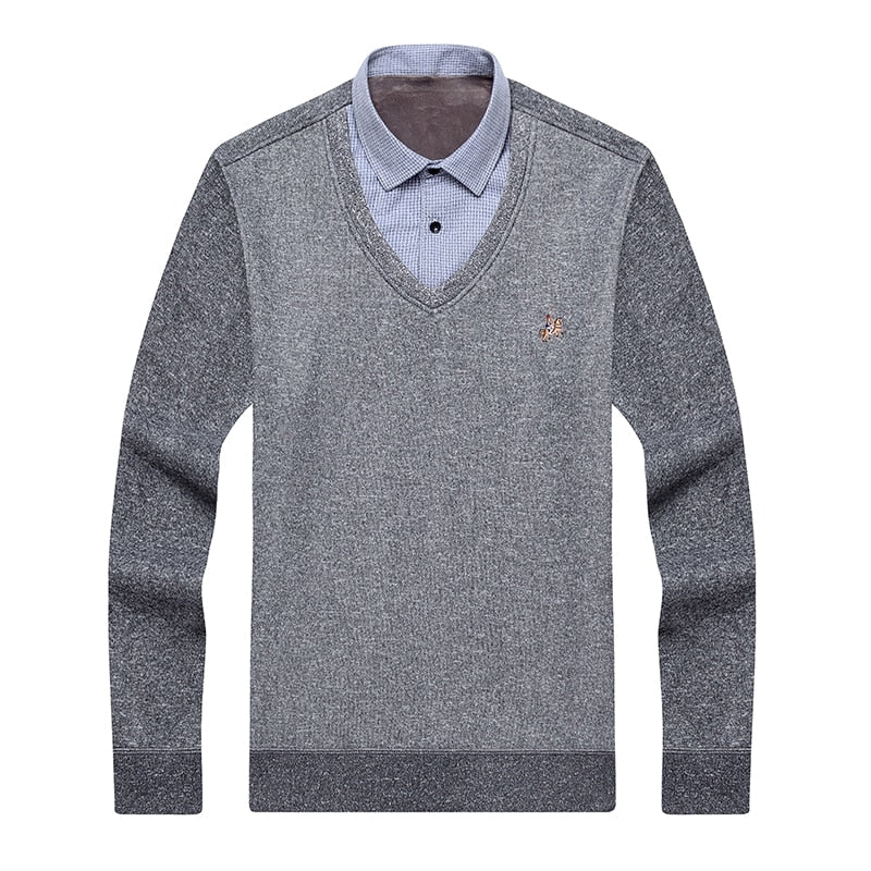 Aoliwen brand men winter thick sweater shirt fleece lining V-neck shirt-collar flannel cotton dress shirt sweater men Warm fluff