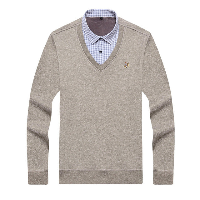 Aoliwen brand men winter thick sweater shirt fleece lining V-neck shirt-collar flannel cotton dress shirt sweater men Warm fluff