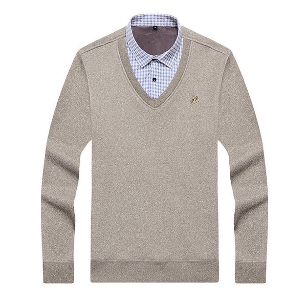 Aoliwen brand men winter thick sweater shirt fleece lining V-neck shirt-collar flannel cotton dress shirt sweater men Warm fluff
