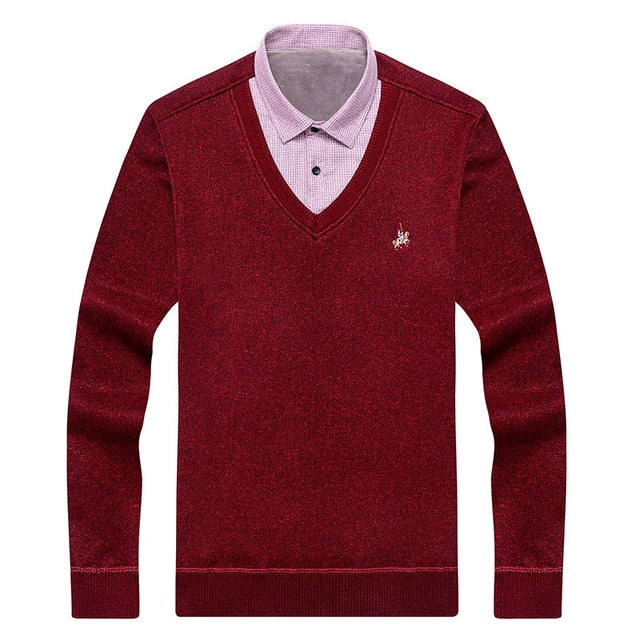 Aoliwen brand men winter thick sweater shirt fleece lining V-neck shirt-collar flannel cotton dress shirt sweater men Warm fluff