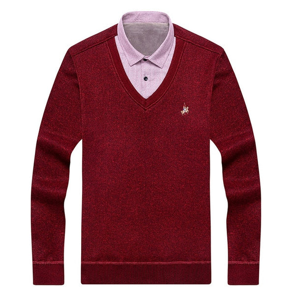 Aoliwen brand men winter thick sweater shirt fleece lining V-neck shirt-collar flannel cotton dress shirt sweater men Warm fluff