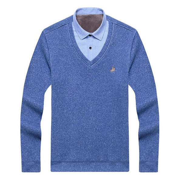 Aoliwen brand men winter thick sweater shirt fleece lining V-neck shirt-collar flannel cotton dress shirt sweater men Warm fluff