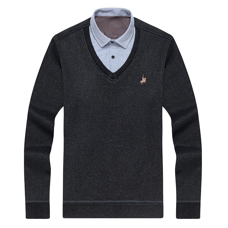 Aoliwen Men sweater shirt colar combination Plus velvet thickening Winter keep warm men clothes fleece lining soft winter shirts