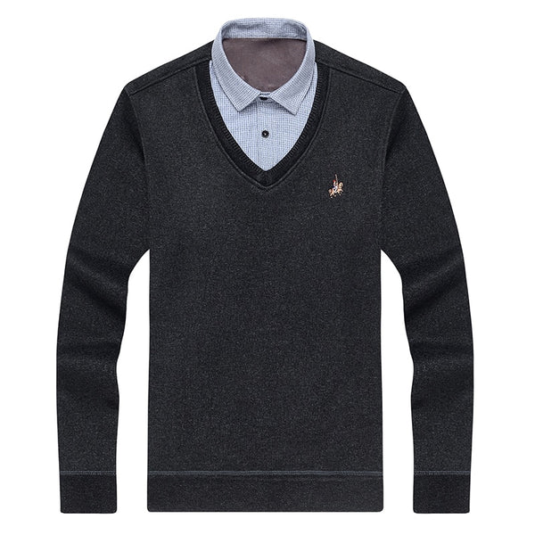 Aoliwen Men sweater shirt colar combination Plus velvet thickening Winter keep warm men clothes fleece lining soft winter shirts