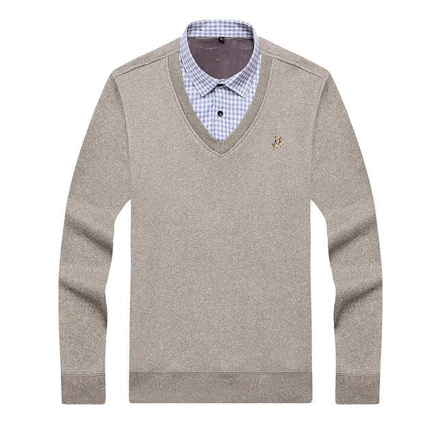 Aoliwen Men sweater shirt colar combination Plus velvet thickening Winter keep warm men clothes fleece lining soft winter shirts