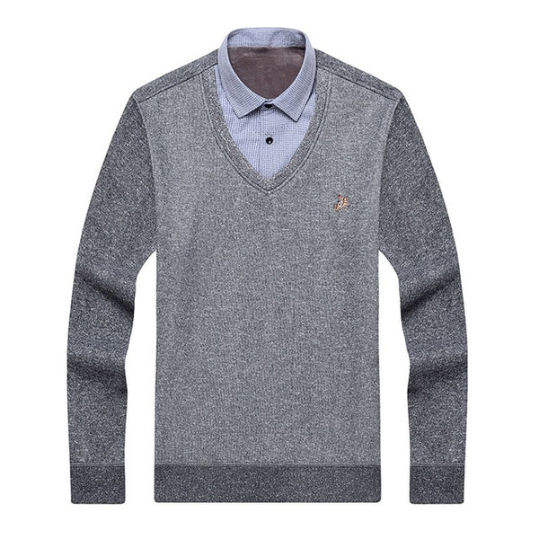 Aoliwen Men sweater shirt colar combination Plus velvet thickening Winter keep warm men clothes fleece lining soft winter shirts