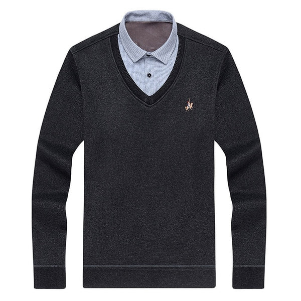 Aoliwen Men sweater shirt colar combination Plus velvet thickening Winter keep warm men clothes fleece lining soft winter shirts