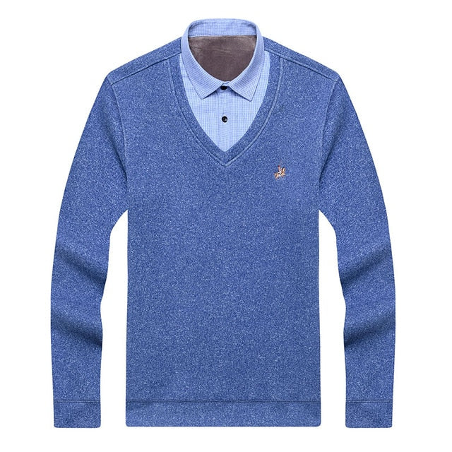 Aoliwen Men sweater shirt colar combination Plus velvet thickening Winter keep warm men clothes fleece lining soft winter shirts