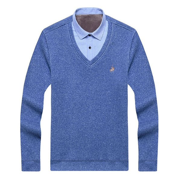 Aoliwen Men sweater shirt colar combination Plus velvet thickening Winter keep warm men clothes fleece lining soft winter shirts