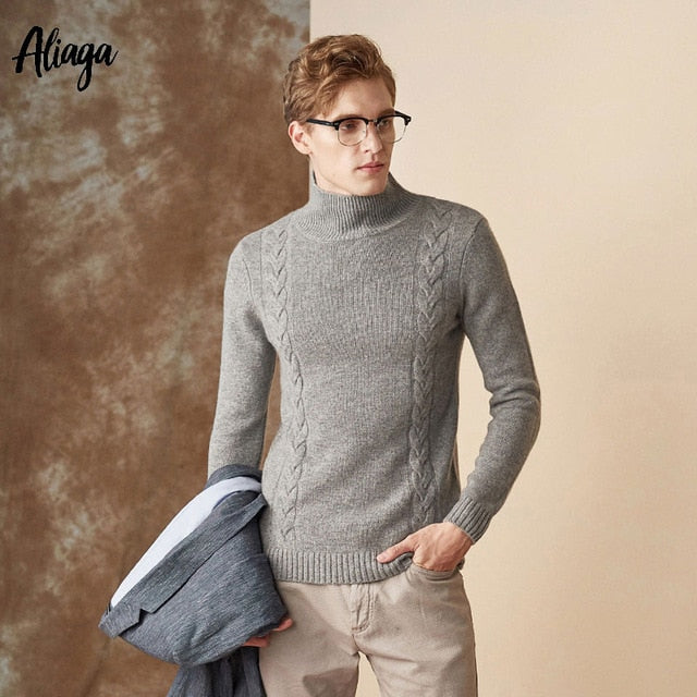 Oversized Korean Men Turtleneck Sweater Pullover Jacquard Knitted Winter Thick Warm 100% Goat Cashmere Jumpers Christmas Tops