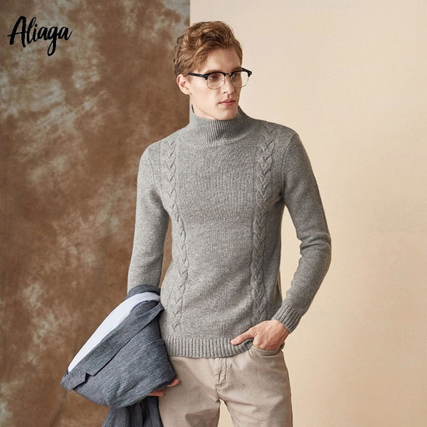 Oversized Korean Men Turtleneck Sweater Pullover Jacquard Knitted Winter Thick Warm 100% Goat Cashmere Jumpers Christmas Tops