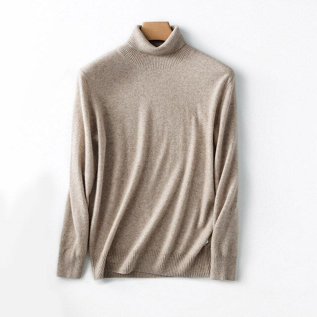 2019 Hot Selling Men's Turtleneck 100% Goat Cashmere Sweaters Solid Color Turn-down Collar Pullovers Cashmere Jumpers