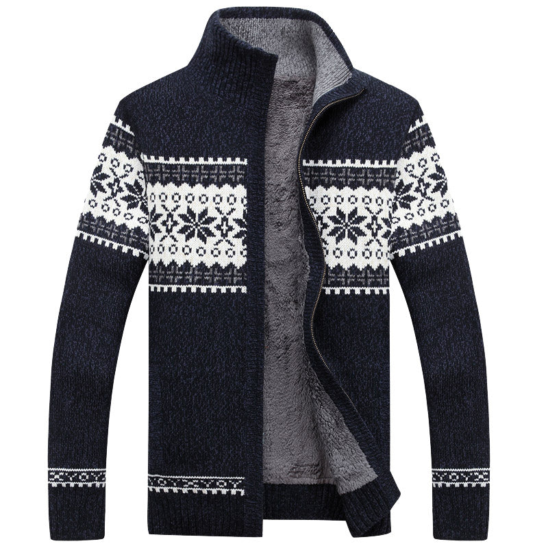Men sweater thick zipper 2019 new winter male stand collar plus velvet thermal sweater teenage boys knitted cardigan coat M42