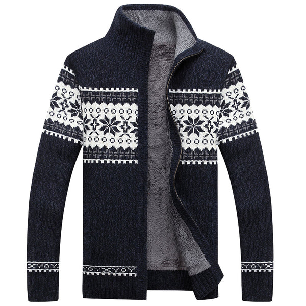 Men sweater thick zipper 2019 new winter male stand collar plus velvet thermal sweater teenage boys knitted cardigan coat M42