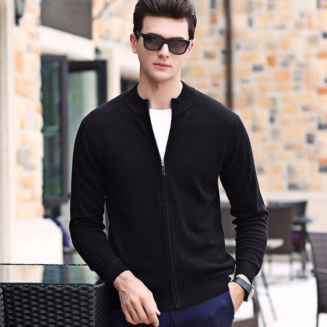 100% Wool Fashion Brand Sweater For Mens Cardigan Slim Fit Jumpers Knitwear Zipper Winter Korean Style Casual Mens Clothes