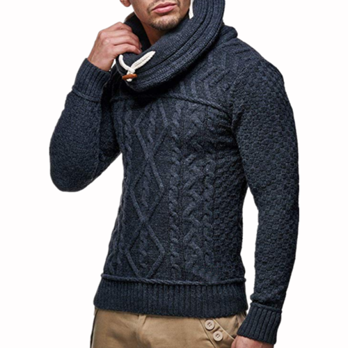 Mens Turtleneck Sweater Fashion Knit Sweater with Stand Collar