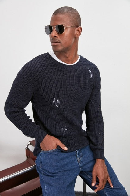 Trendyol Men Oversize Torn Detailed Knitwear Sweater New TMNAW20KZ0141