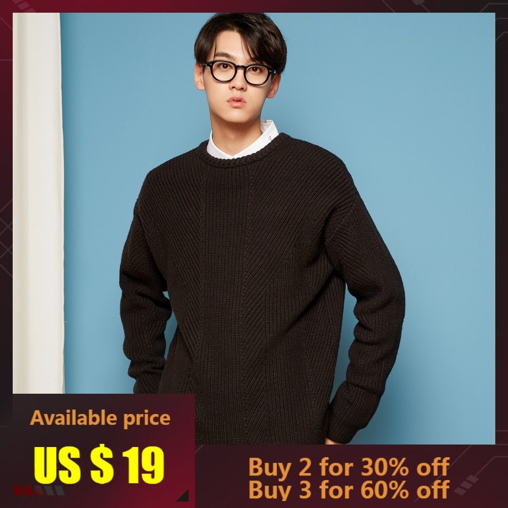 METERSBONWE New Autumn Winter Men Sweaters  Long Sleeve Pullover Solid Color Fashion Korean Teen Sweater