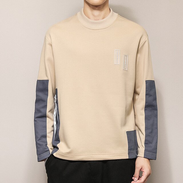 New men's sweater stitching round neck pullover men's shirt long sleeve bottoming shirt men's clothing 68.69