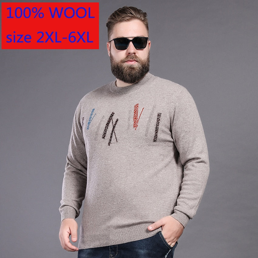 New Autumn Winter Men Pure Wool Extra Large Bottomed Sweater O-neck Computer Knitted Fashion High Quality Plsu Size 2XL-5XL 6XL
