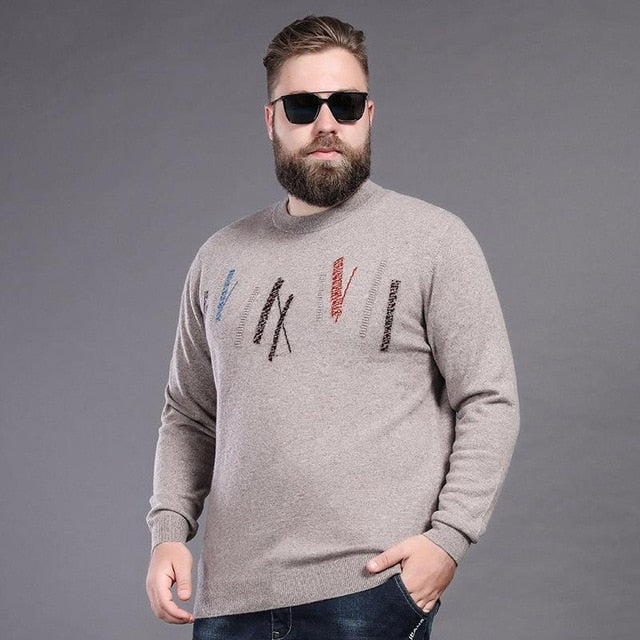 New Autumn Winter Men Pure Wool Extra Large Bottomed Sweater O-neck Computer Knitted Fashion High Quality Plsu Size 2XL-5XL 6XL