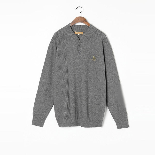 100%Cashmere Sweater Men Natural Fabric High Quality Embroidery Winter Pullover Grey V-neck Pure Cashmere Sweaters Man