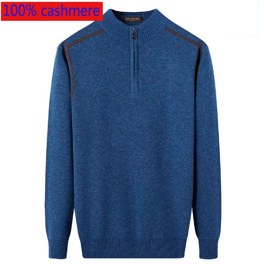 New Winter Men 100%Cashmere Half Height Zipper Large Coat Computer Knitted Mandarin Collar Casual Men Sweater Size XSSMLXL2XL3XL