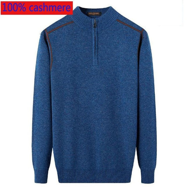 New Winter Men 100%Cashmere Half Height Zipper Large Coat Computer Knitted Mandarin Collar Casual Men Sweater Size XSSMLXL2XL3XL