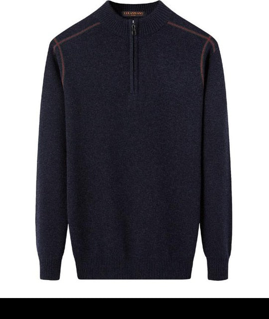 New Winter Men 100%Cashmere Half Height Zipper Large Coat Computer Knitted Mandarin Collar Casual Men Sweater Size XSSMLXL2XL3XL