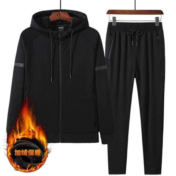 Autumn and winter thickening plus velvet sports suit men plus fertilizer XL warm tide two sets of 140 kg sweater Wei pants L-8xL