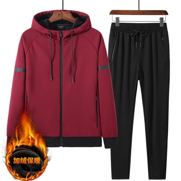 Autumn and winter thickening plus velvet sports suit men plus fertilizer XL warm tide two sets of 140 kg sweater Wei pants L-8xL