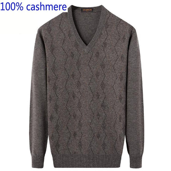 New Fashion Autumn Winter 100% Cashmere Sweater Men Coat Plaid Thickened Casual Computer Knitted V-neck plus size XSSMLXL2XL3XL